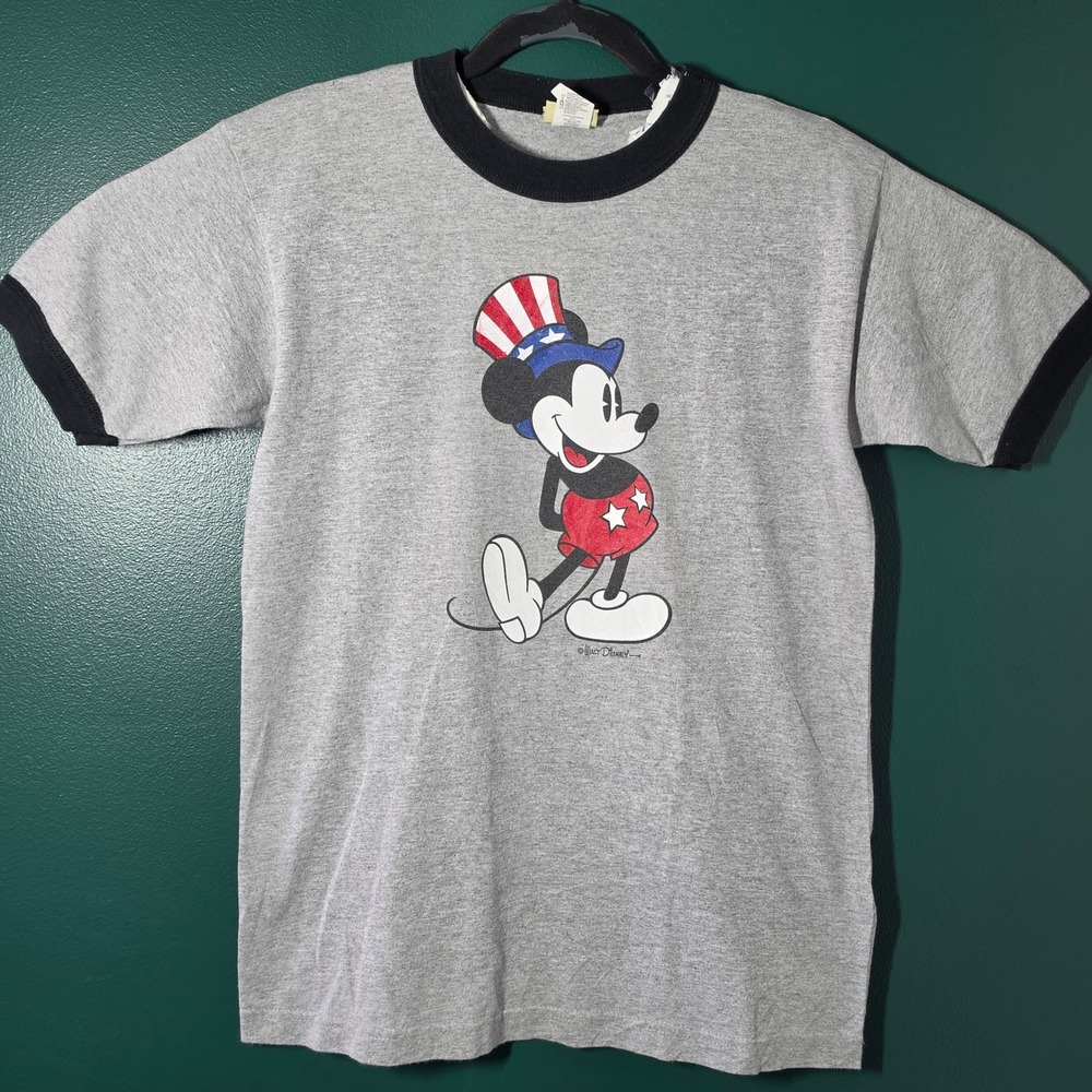Mickey & Co Mens Uncle Sam Mickey Mouse Ringer T-Shirt Gray Small DSTM5900RDI